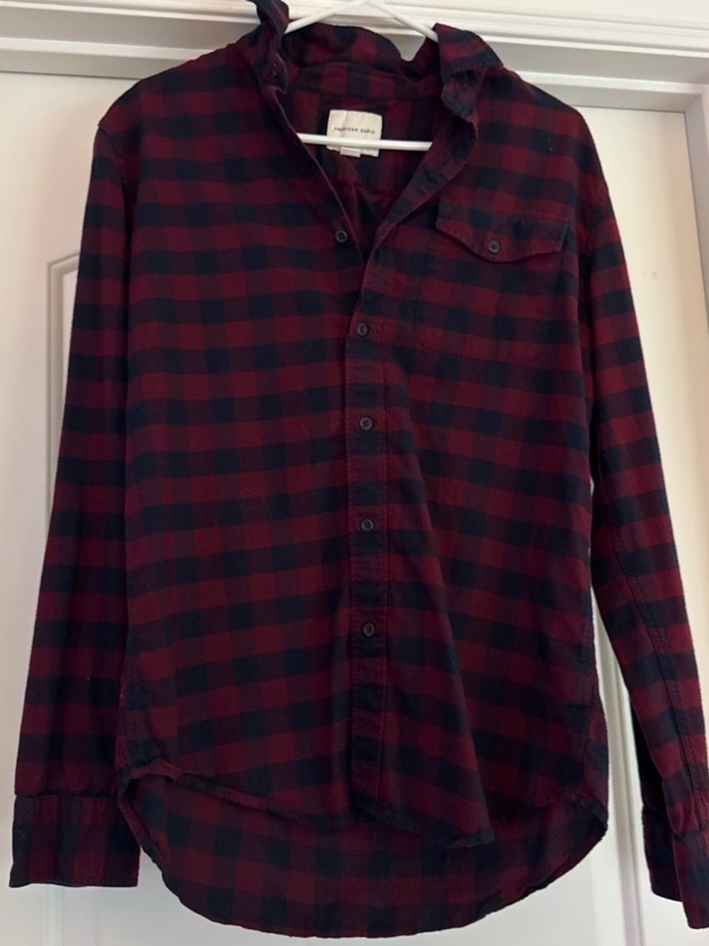 American Eagle Outfitters Red and Black Plaid Button-Down Shirt
